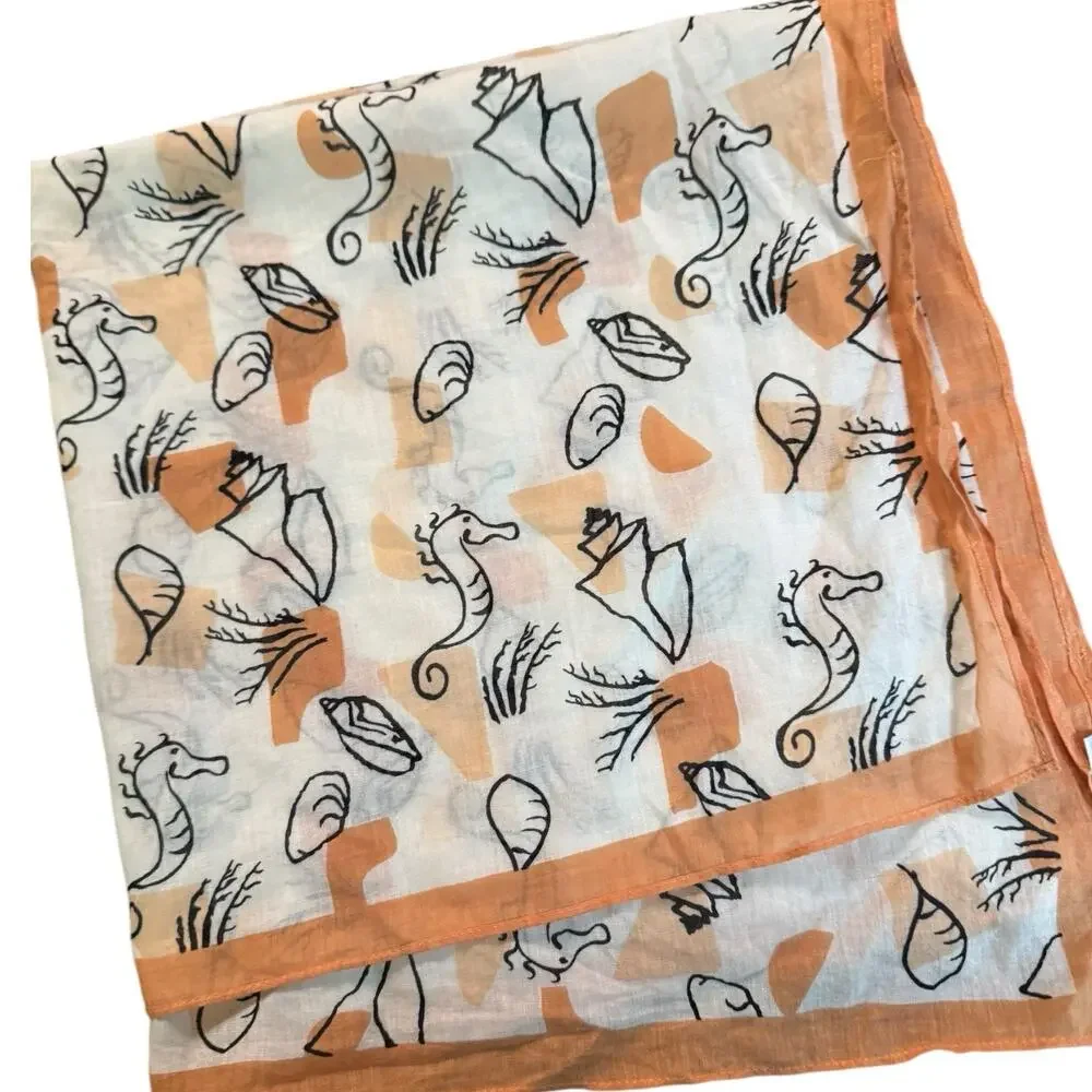 NWT Madewell Organic Cotton Bandana Seahorse Seashell Print Square Beach Orange